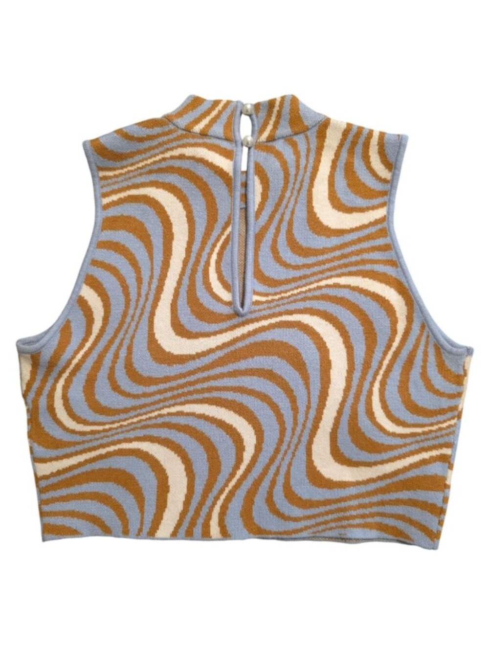 Rhode JUDE Retro Swirl Knit Sleeveless High Neck Crop Top Blouse Sz S - Picture 2 of 9